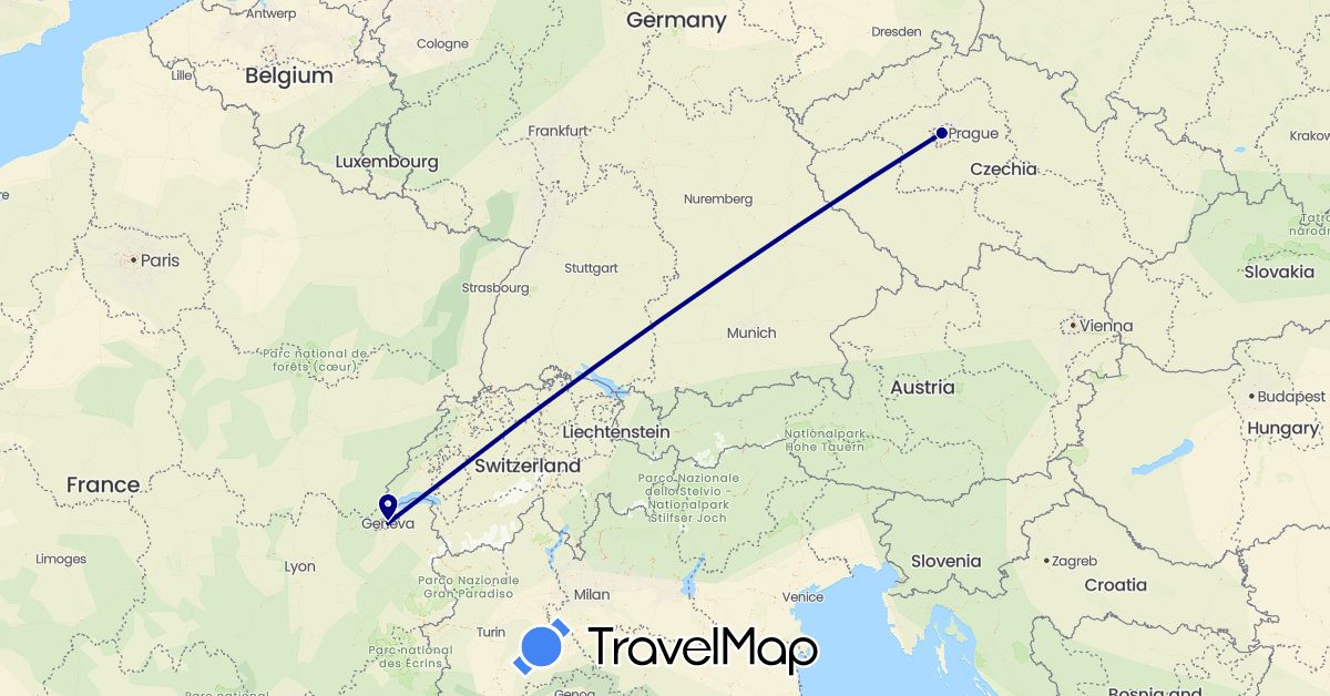TravelMap itinerary: driving in Switzerland, Czech Republic (Europe)